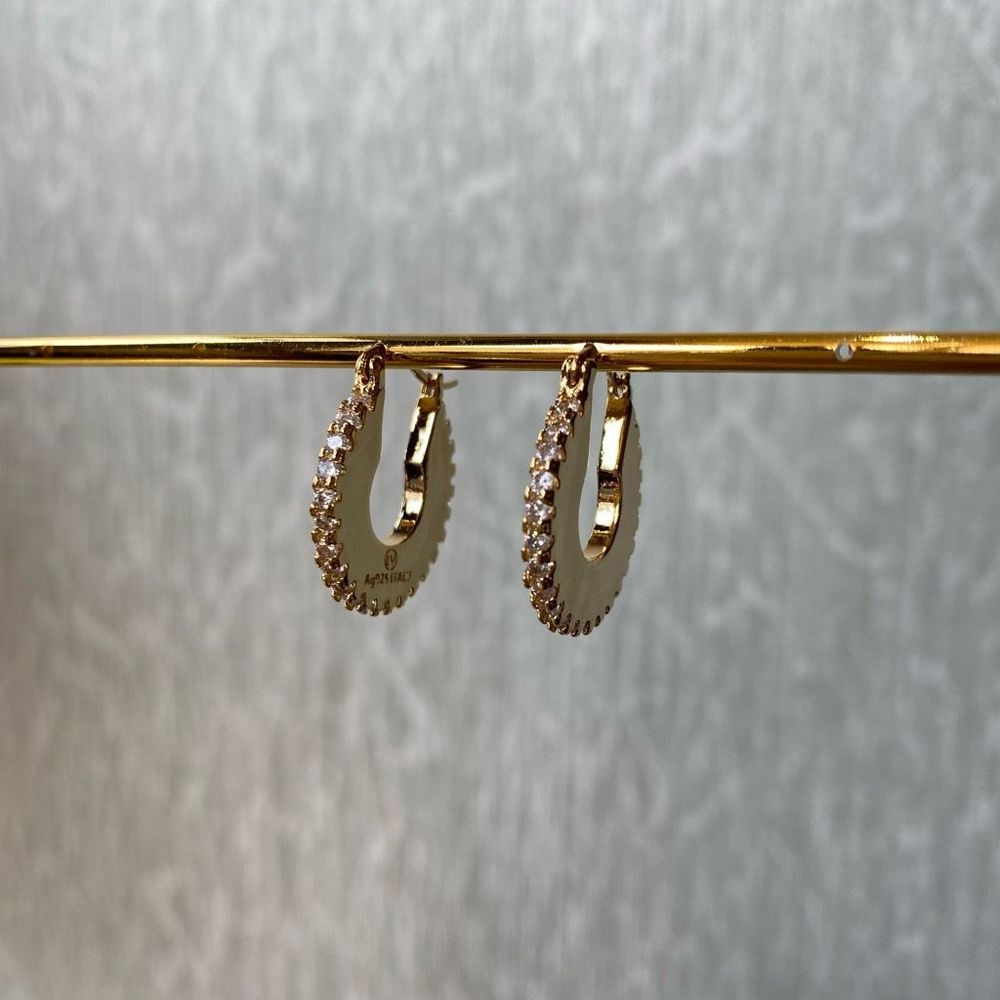 18K Gold Plated Ronda Disk C Hoop Huggies Earrings - Picture 6 of 6